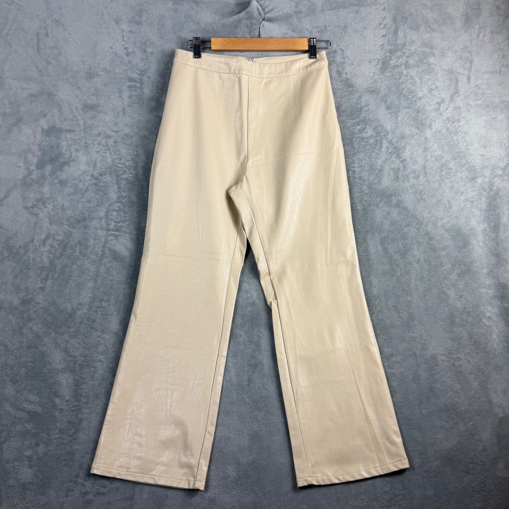 Altar'd State Womens M Cream Faux Leather Pants Straight Leg High Rise Y2K Boho